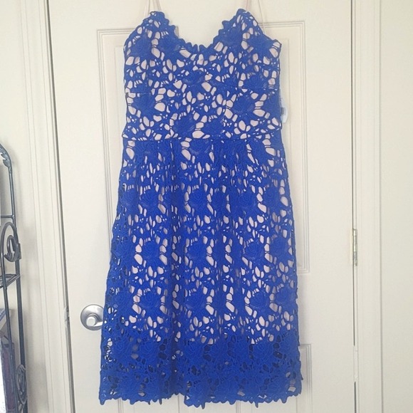 Alexia Admor Crochet Lace Dress Blue Size Large - Picture 4 of 10